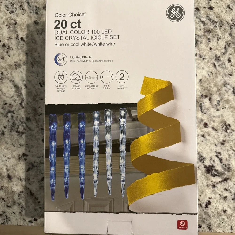 GE Color Choice Dual Color Cool White / Blue 20 Ct LED Icicle Lights 1041109 New